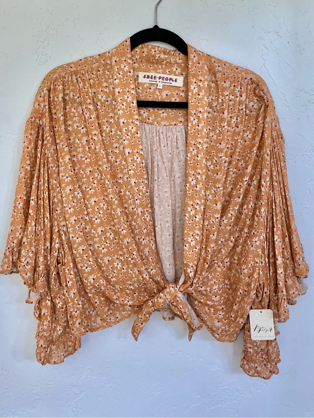 NWT Free People Floral Open Front Tie Top Med-XL